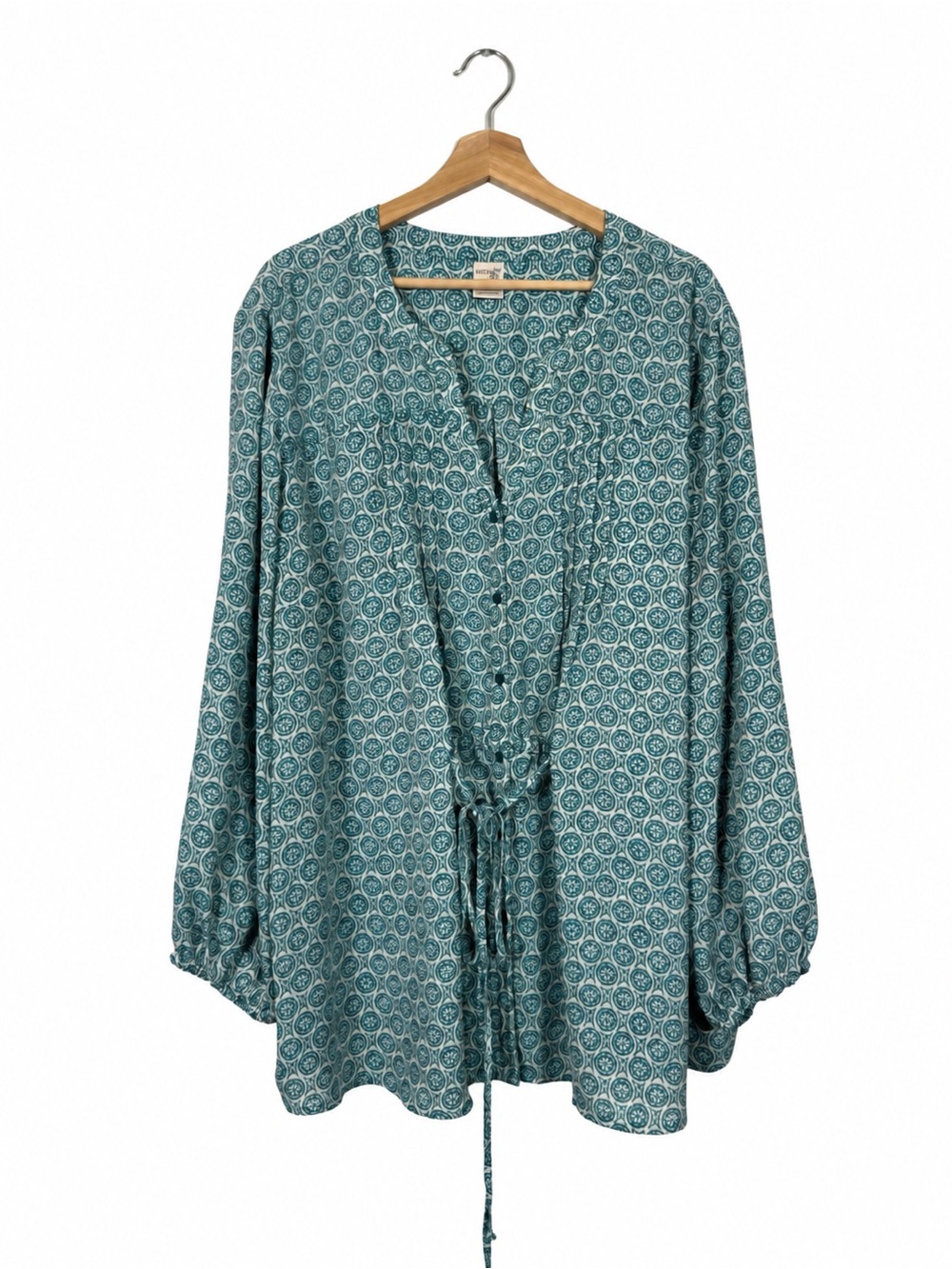 Terra & Sky Women's Casual Top Waist Tie Plus Size 3X Teal Office Peasant Flowy